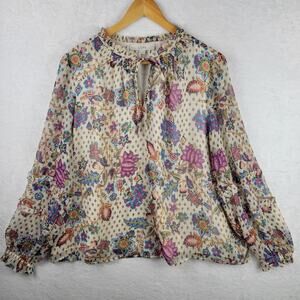 XL Cottagecore Blouse V Neck Pullover Long Sleeve Colorful Floral Casual Loft
